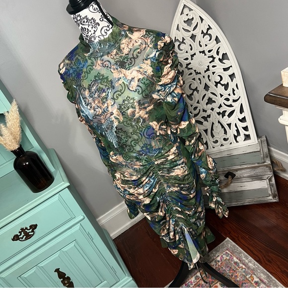 Fashion Nova Angelic Moments Ruched Mini Dress Green Size 1X - Picture 8 of 15